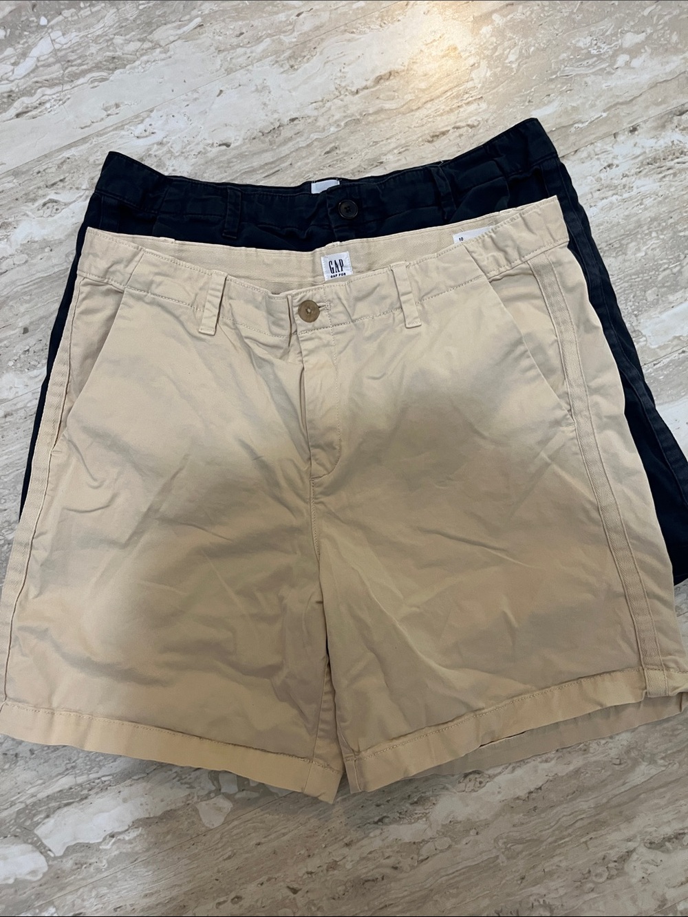 GAP Girlfriend Chino Shorts Duo - Tan and Blue. Size 10